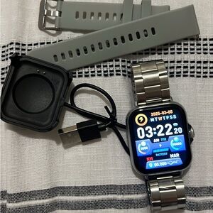 Stainless Steel Smartwatch with Interchangeable Gray Strap